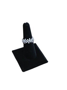 Sterling Silver 925 CZ Flower Eternity Wide Band Ring 7